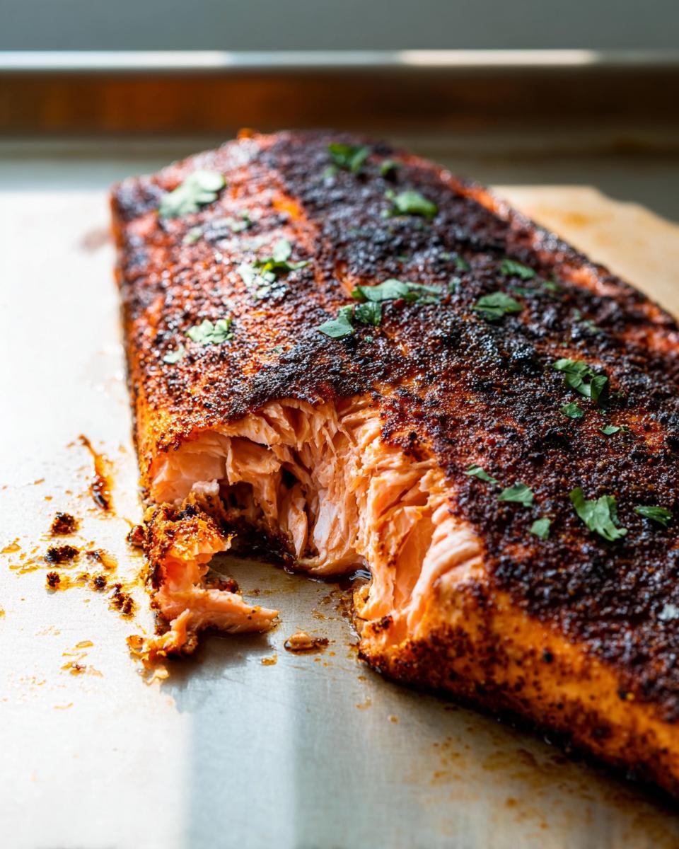 A beautifully seasoned and cooked salmon fillet, flaking apart, a perfect example of salmon recipes.