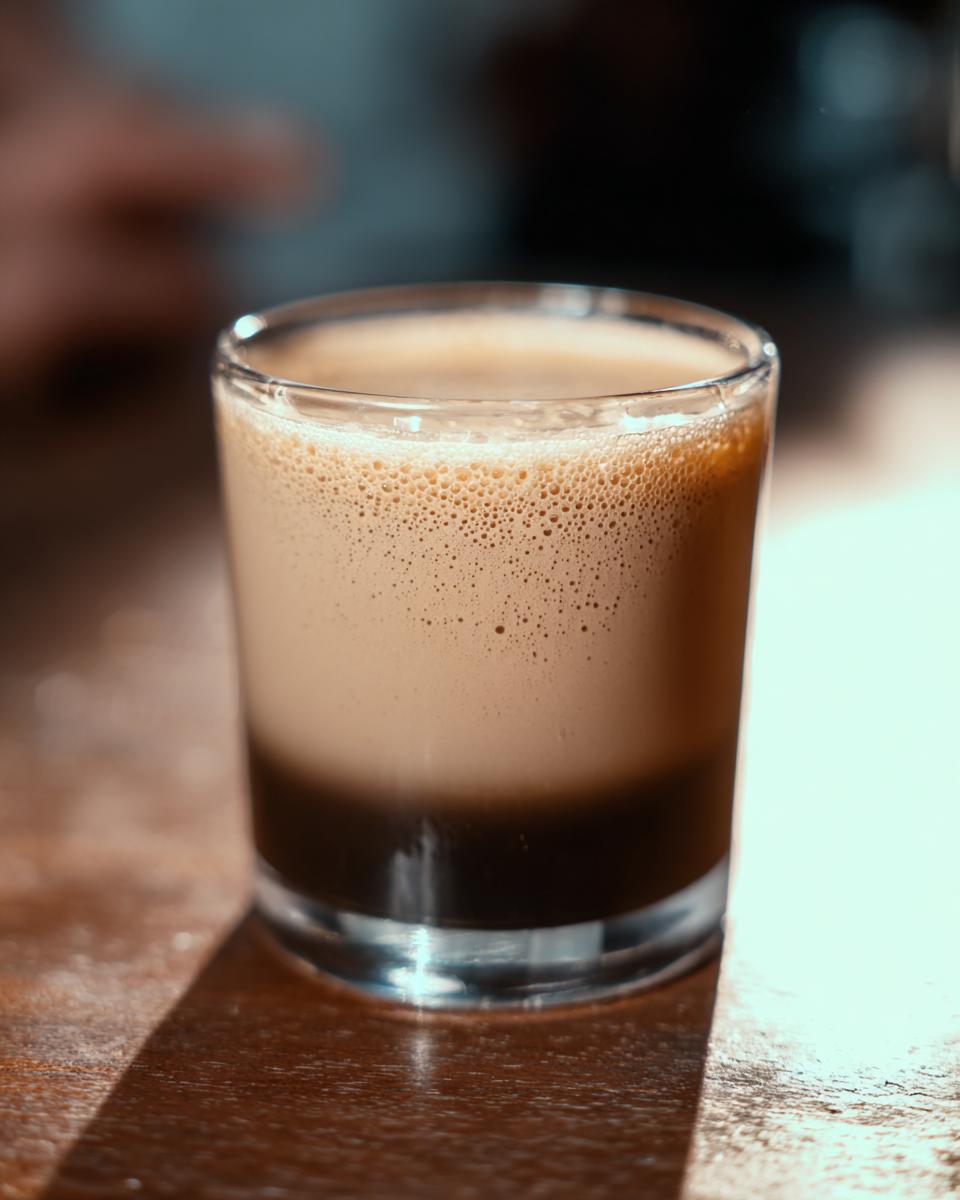 A layered Starbucks drink with dark coffee at the bottom and creamy foam on top, perfect for busy weeknights.