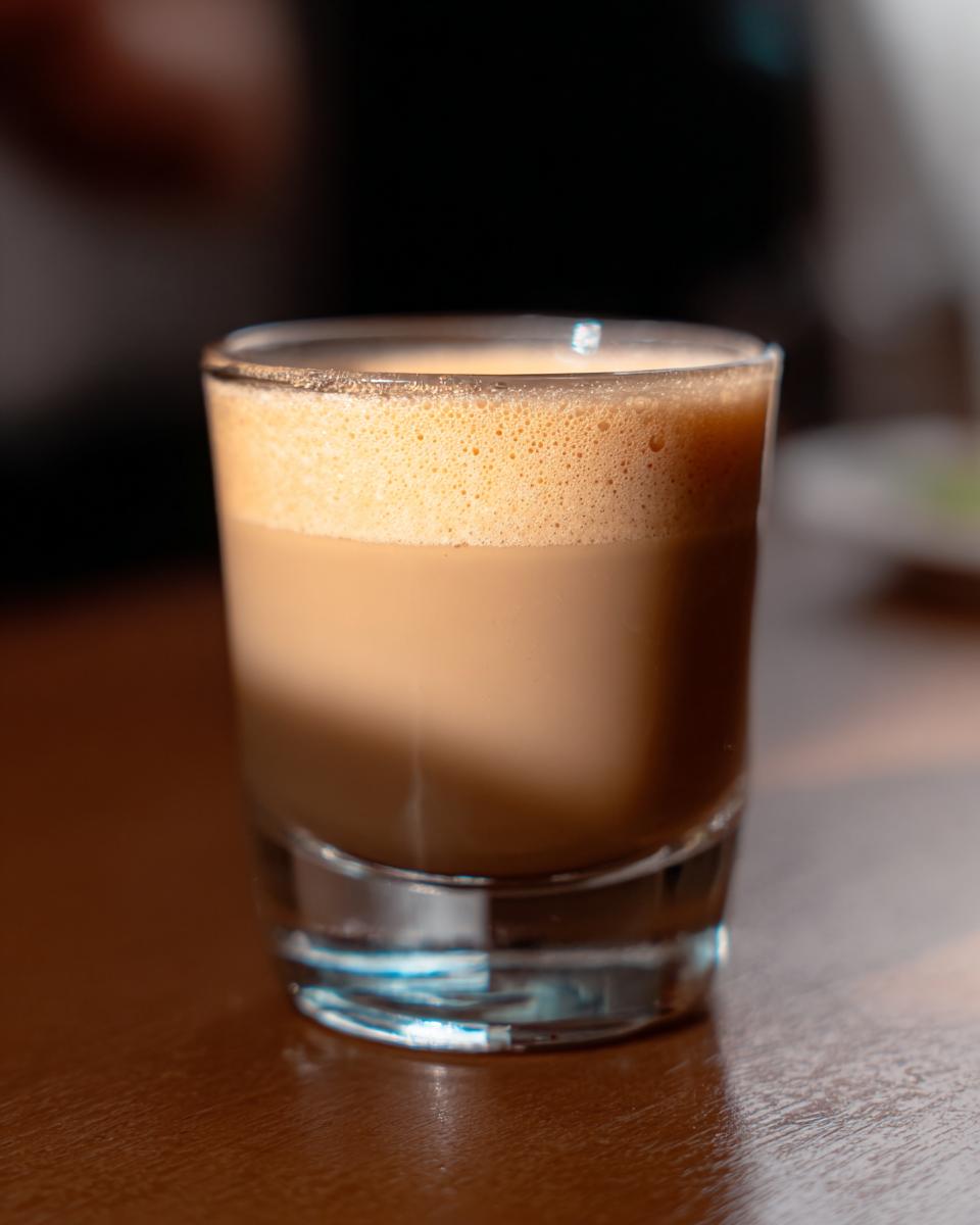 A close-up of a frothy Starbucks drink in a clear glass, perfect for busy weeknights.