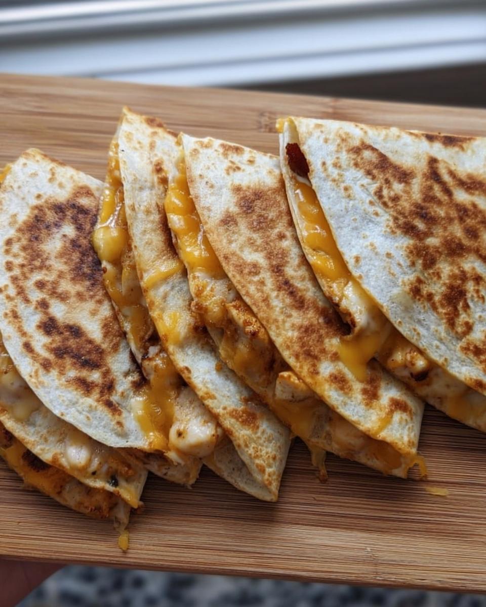 Golden-brown slices of High-Protein Chicken Ranch Quesadilla filled with melted cheese and chicken.