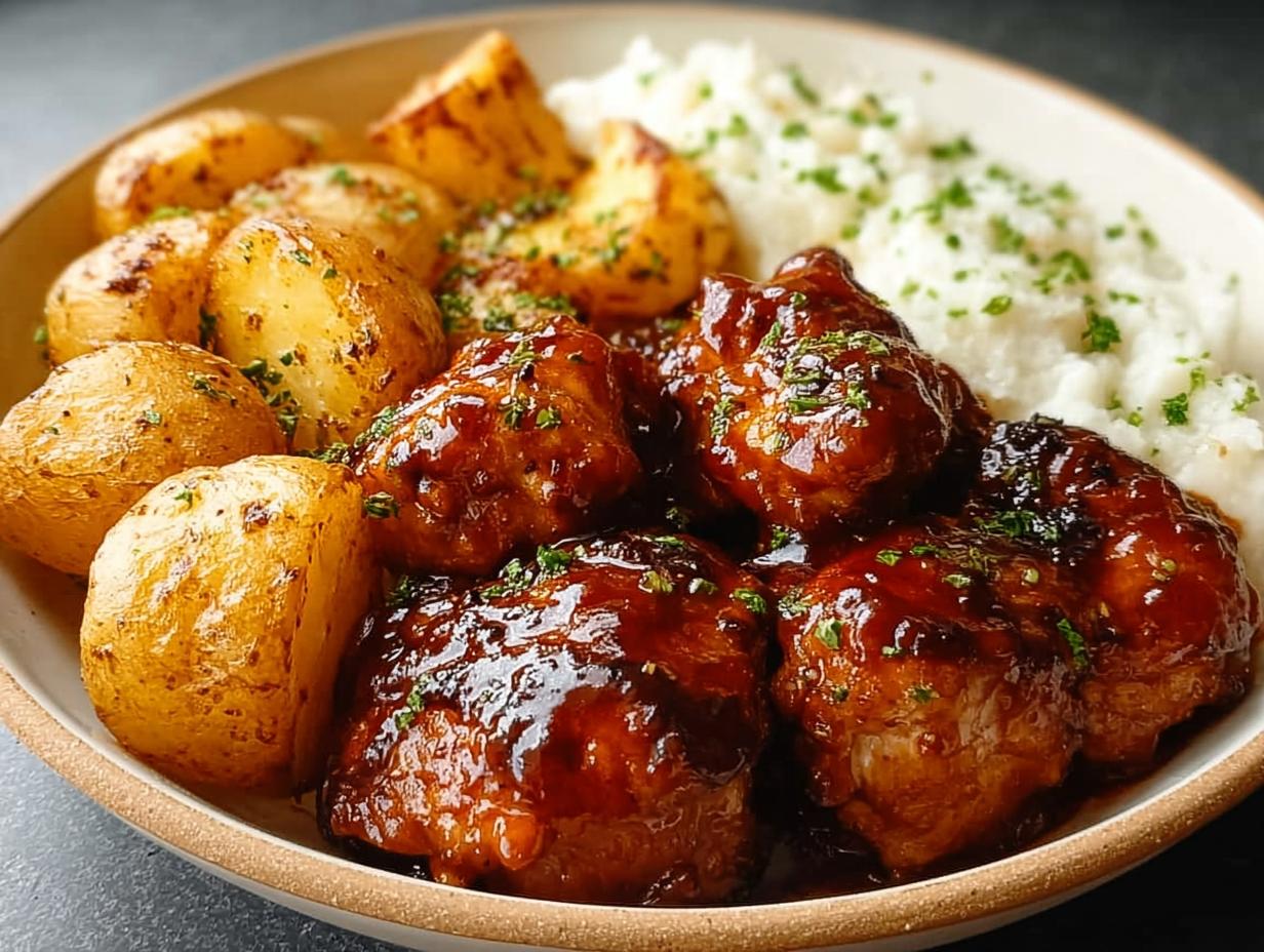 Honey BBQ Chicken & Garlic Parmesan Potatoes - Featured