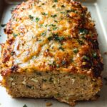 A close-up of a baked Chicken Avocado Ranch Burrito, showing the cheesy, golden-brown topping and visible filling.