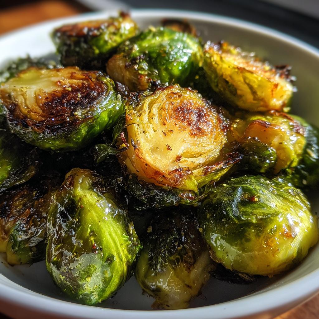 Close-up of perfectly crisp and caramelized Brussels sprouts, a delicious result of air fryer recipes.