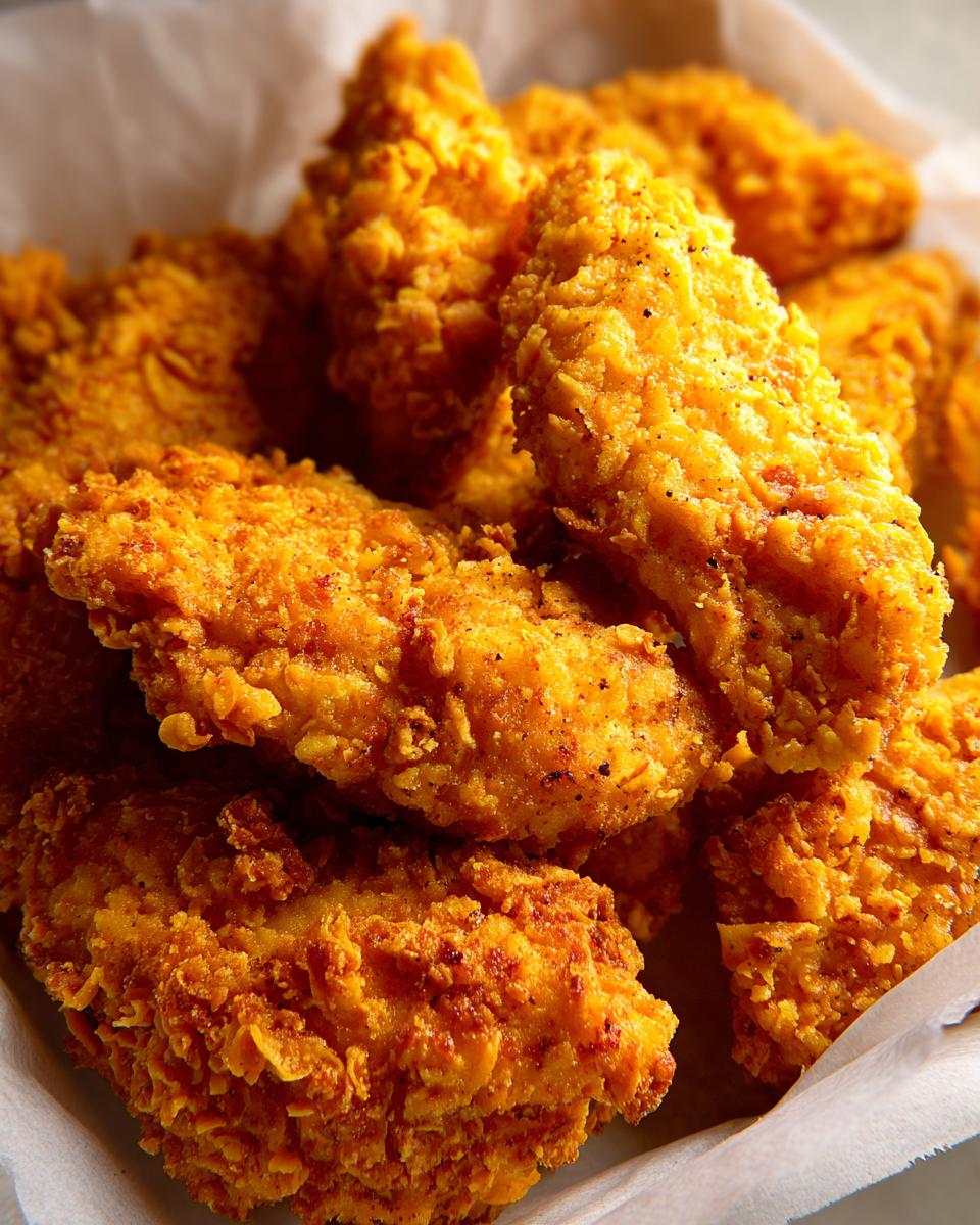 Close-up of golden-brown, crispy chicken tenders piled high in a basket, perfect for air fryer recipes.