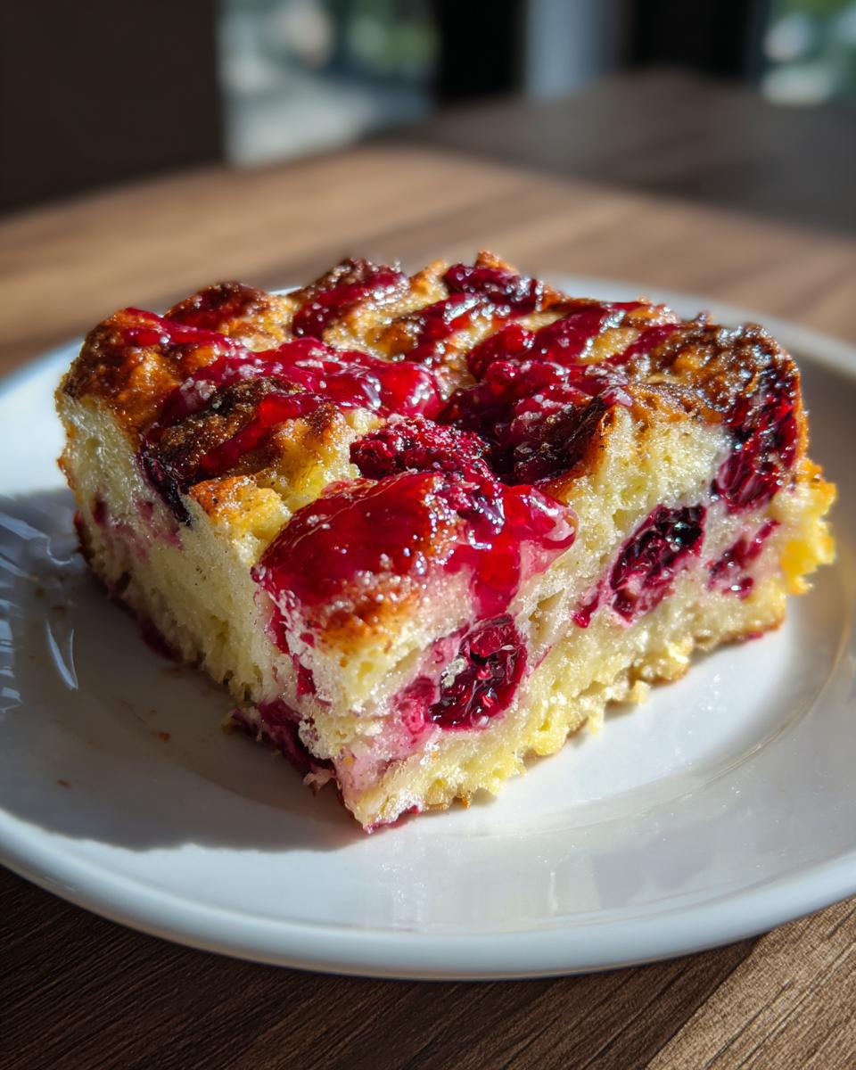 A delicious slice of Berry French Toast Bake, a perfect breakfast idea for weekend brunch.