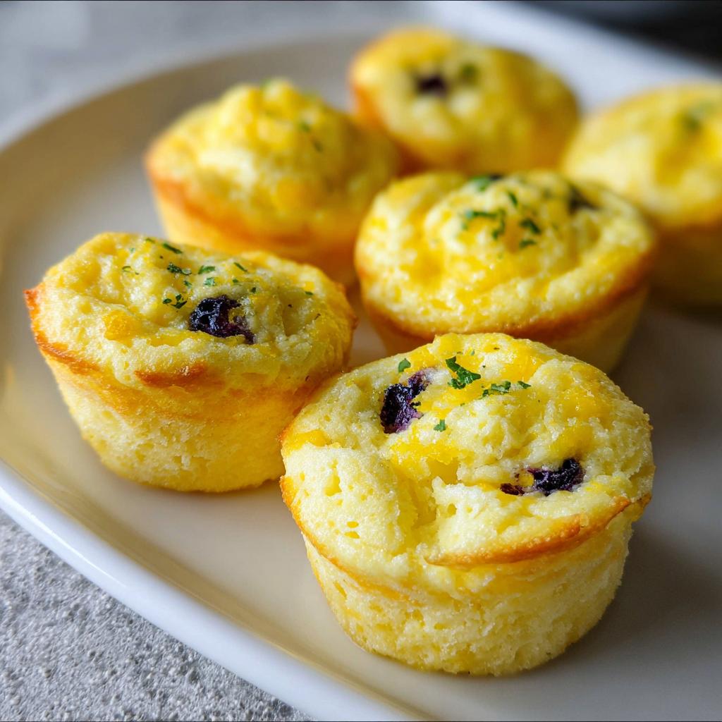 Close-up of golden-brown Blueberry and Lemon Zest Cottage Cheese Bites sprinkled with parsley on a white plate.