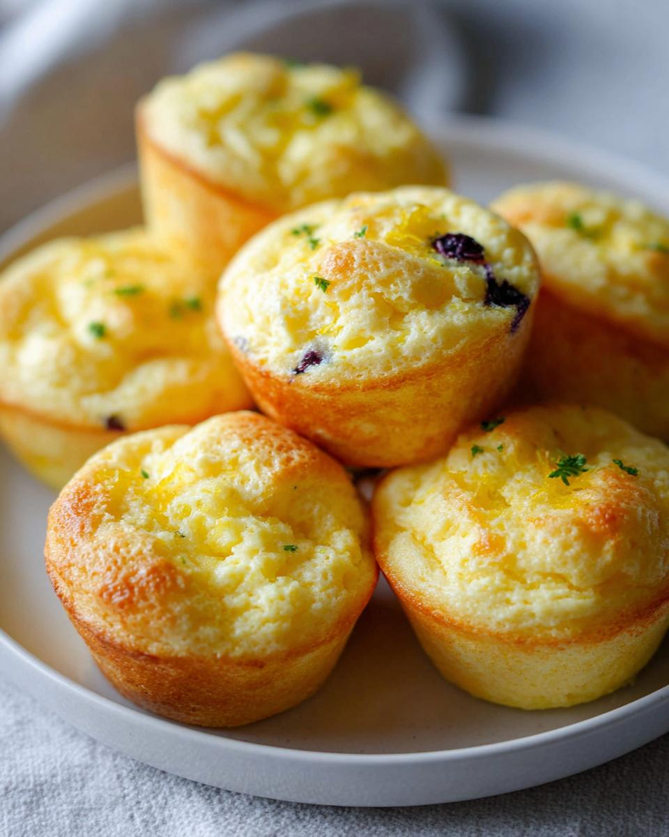 A close-up of several golden-brown Blueberry and Lemon Zest Cottage Cheese Bites, garnished with fresh herbs.