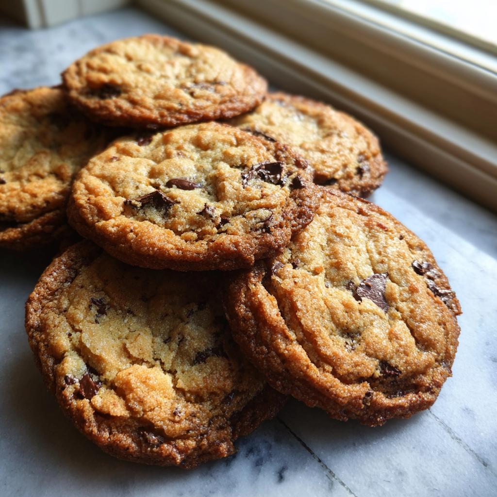 A pile of freshly baked brown butter chocolate chip cookies, ready to be enjoyed.