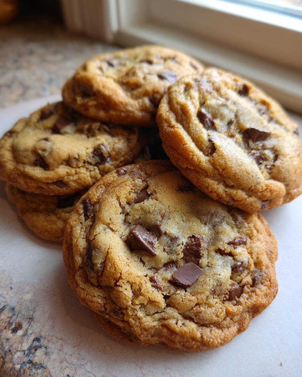 A pile of freshly baked brown butter chocolate chip cookies, showcasing their golden-brown color and melty chocolate chunks.