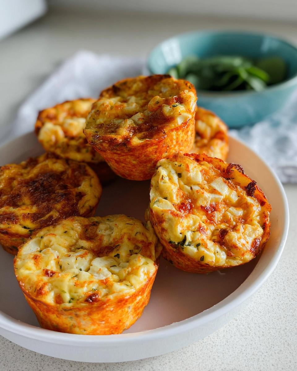 A close-up of several golden-brown Cinnamon Apple Cottage Cheese Bites on a white plate.