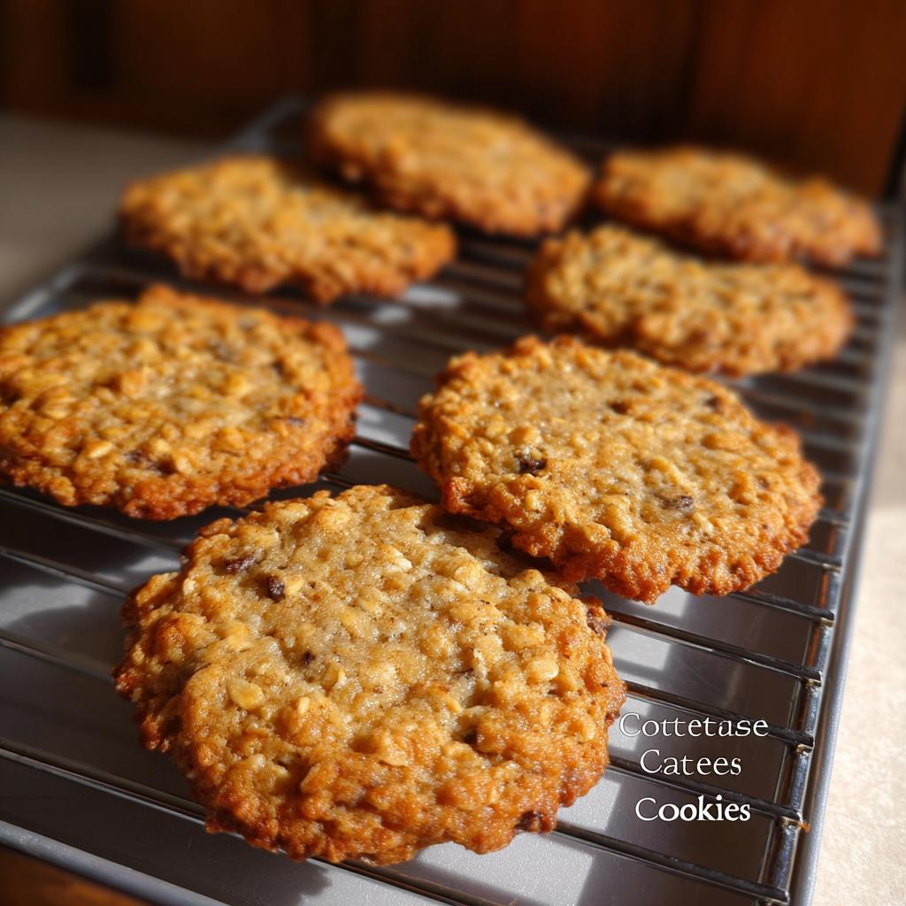 Close-up of freshly baked cottage cheese oatmeal cookies cooling on a wire rack.