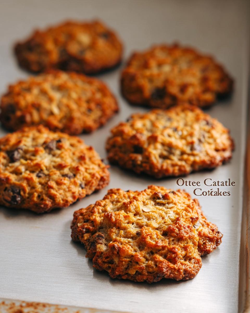 Golden brown cottage cheese oatmeal cookies with chocolate chips on a baking sheet.