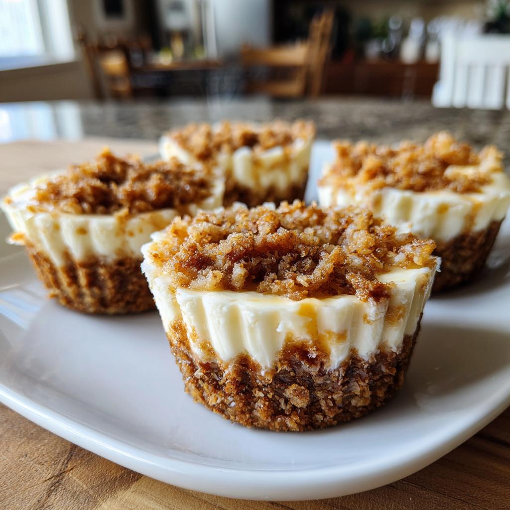 Close-up of four no-bake cheesecake cups topped with crumbly topping, perfect for Fourth of July desserts.