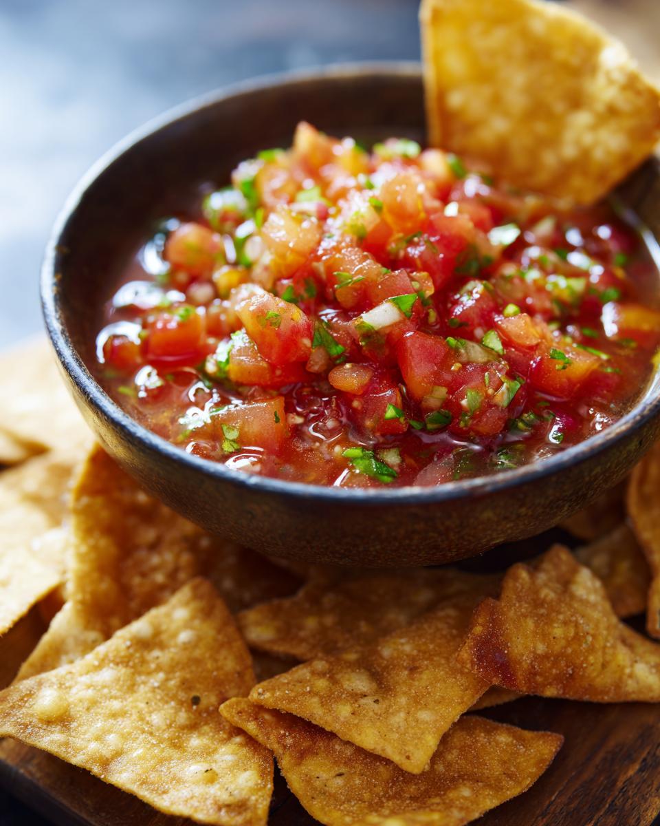 A bowl of fresh peach salsa served with cinnamon chips, perfect for peach recipes.