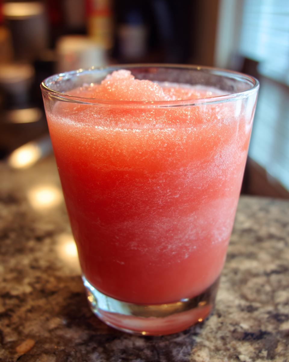 A close-up of a refreshing glass of frozen watermelon lemonade, perfect for poolside sipping.