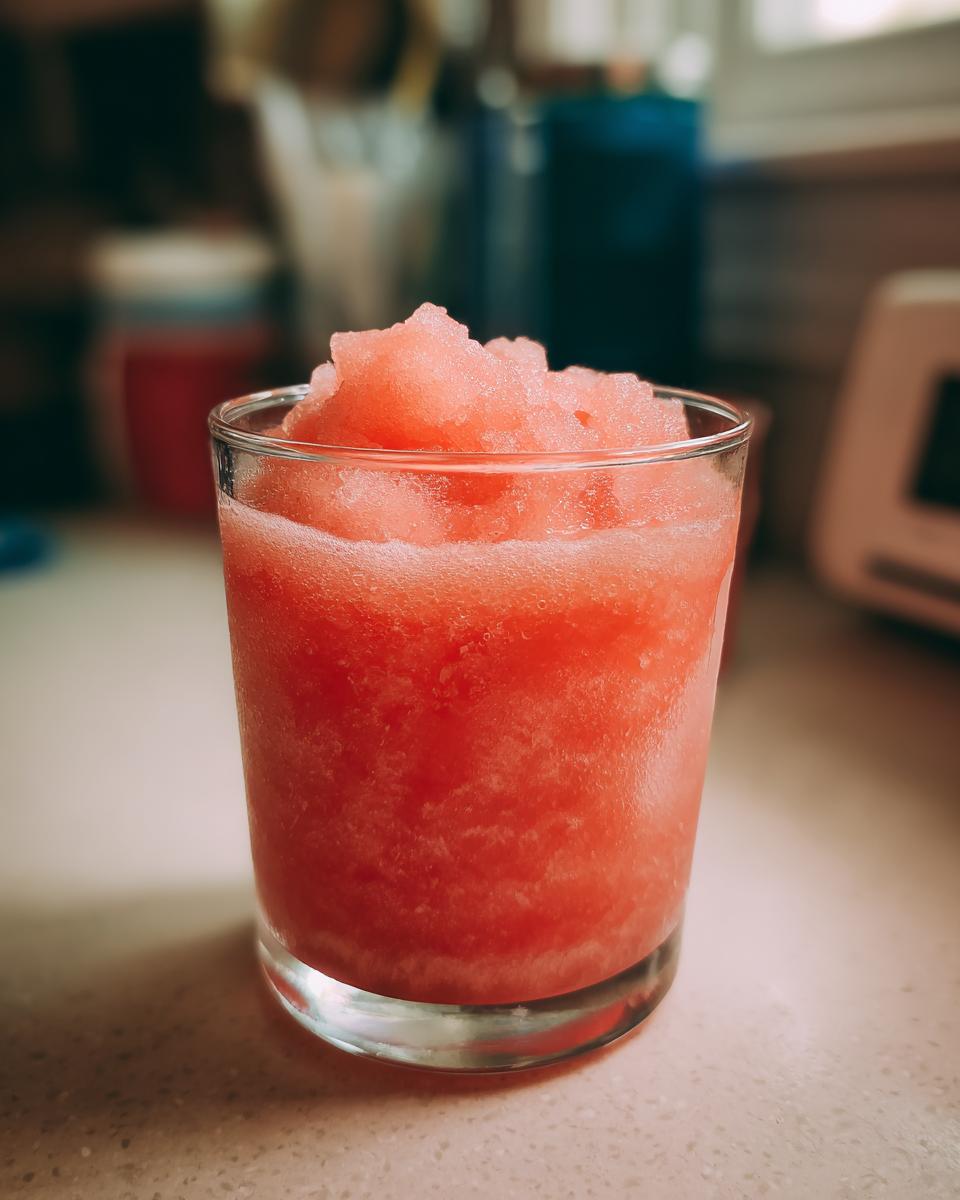 A refreshing glass of frozen watermelon lemonade, perfect for a hot day.