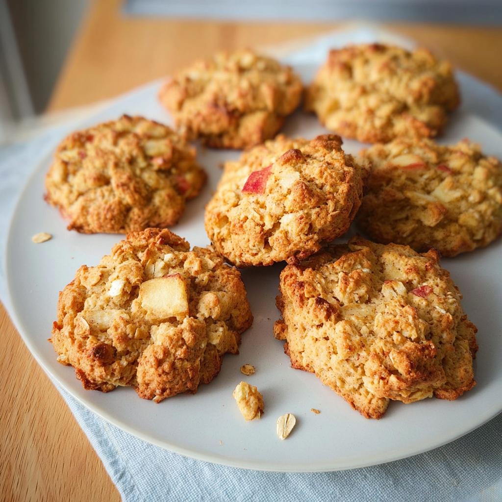 A plate of delicious Gesunde Apfel-Hafer-Kekse, featuring visible chunks of apple and oats.