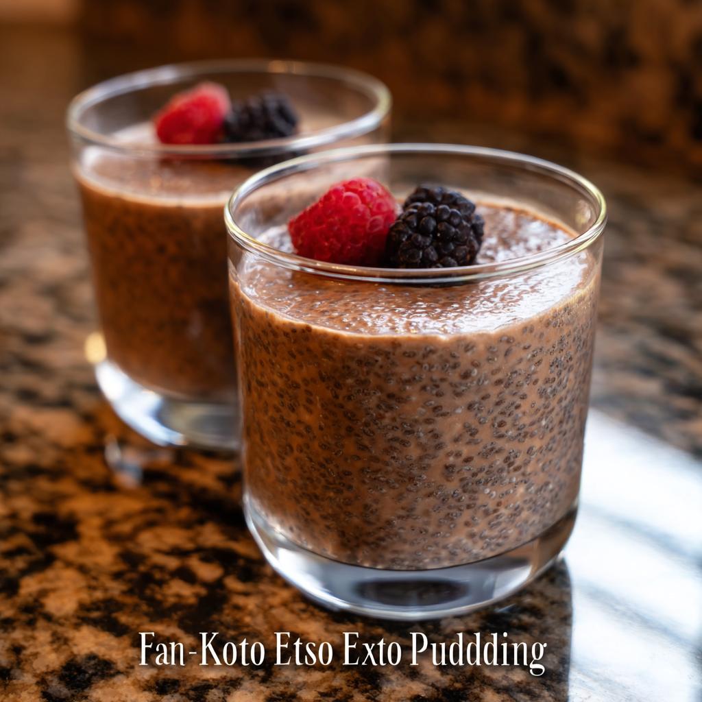 Two glasses of chocolate low carb protein pudding topped with fresh raspberries and blackberries.