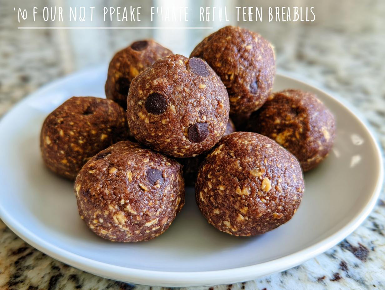 A pile of No-Bake Chocolate Peanut Butter Protein Balls with chocolate chips on a white plate.