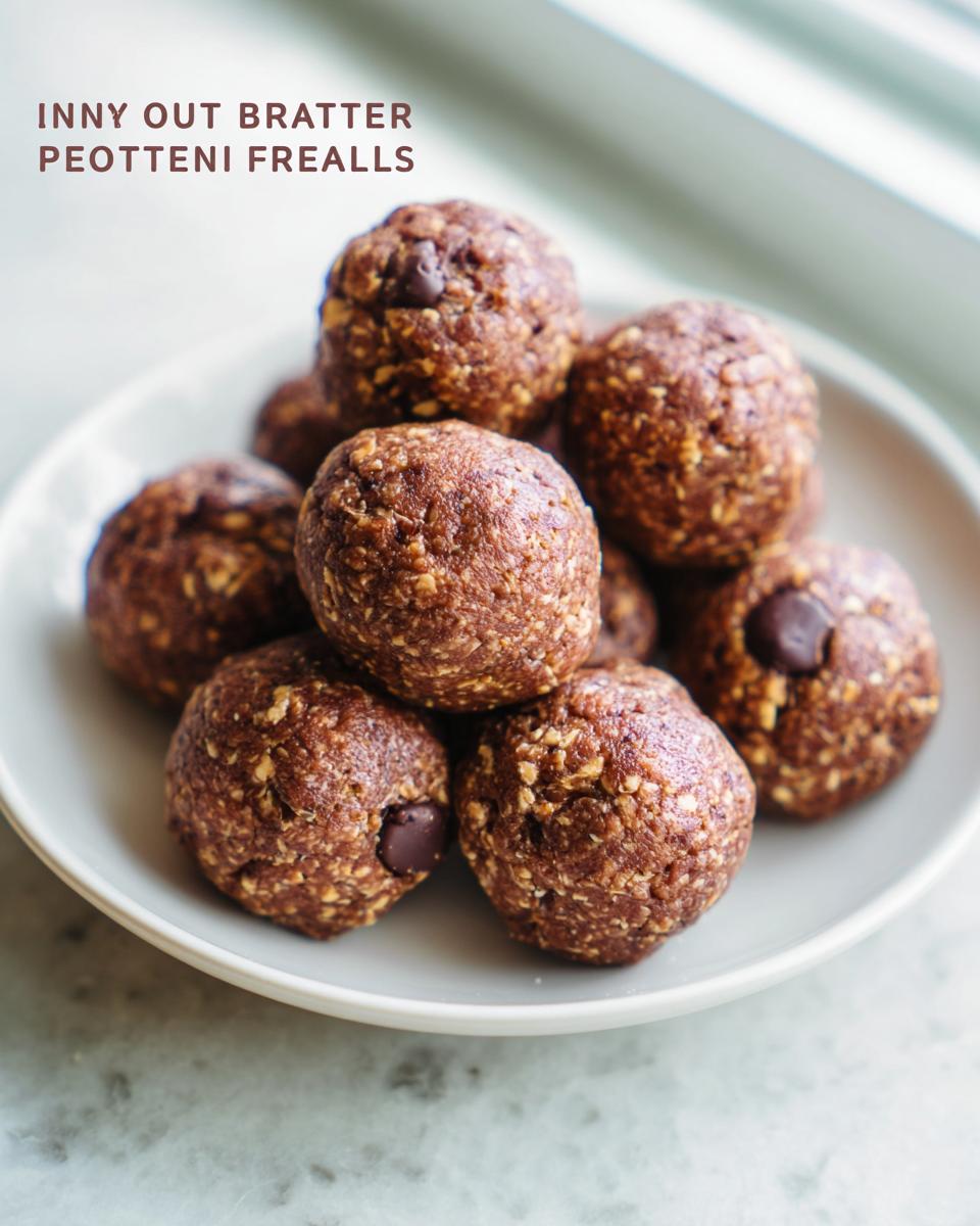 A pile of No-Bake Chocolate Peanut Butter Protein Balls with chocolate chips on a light grey plate.