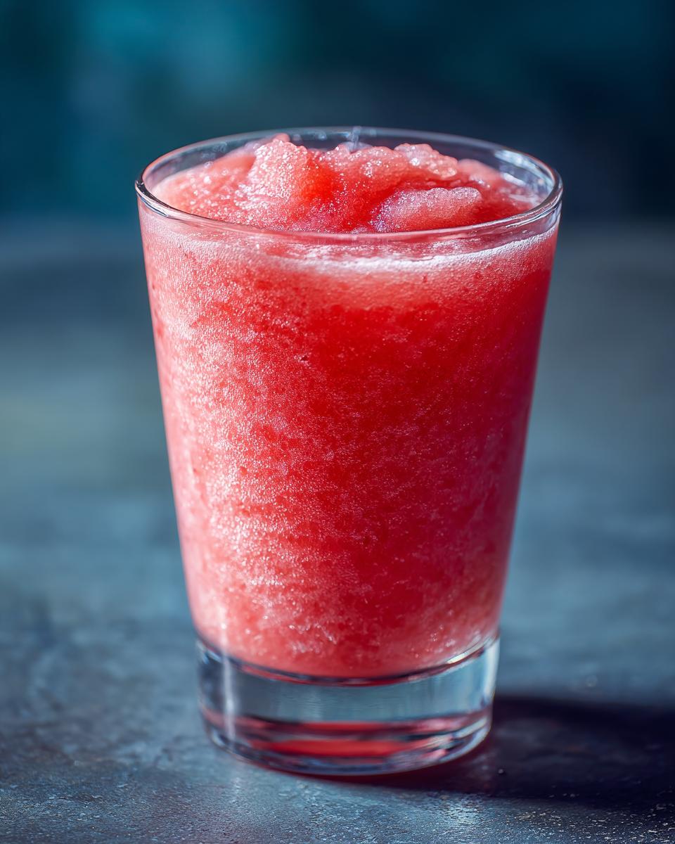 A close-up of a tall glass filled with a vibrant pink, icy watermelon lemonade slushy.