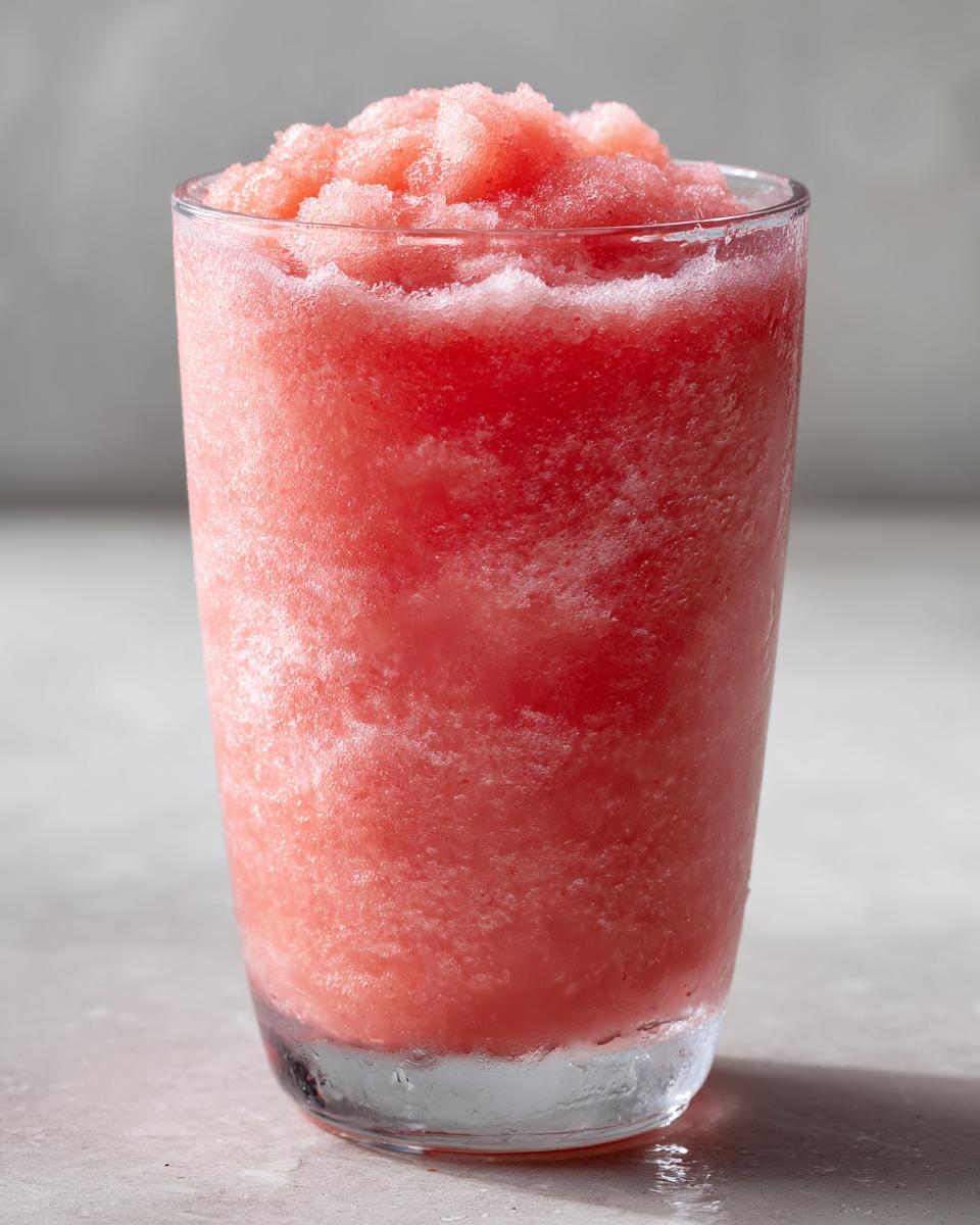 A tall glass filled with a vibrant pink watermelon slushy, perfect for a hot day.